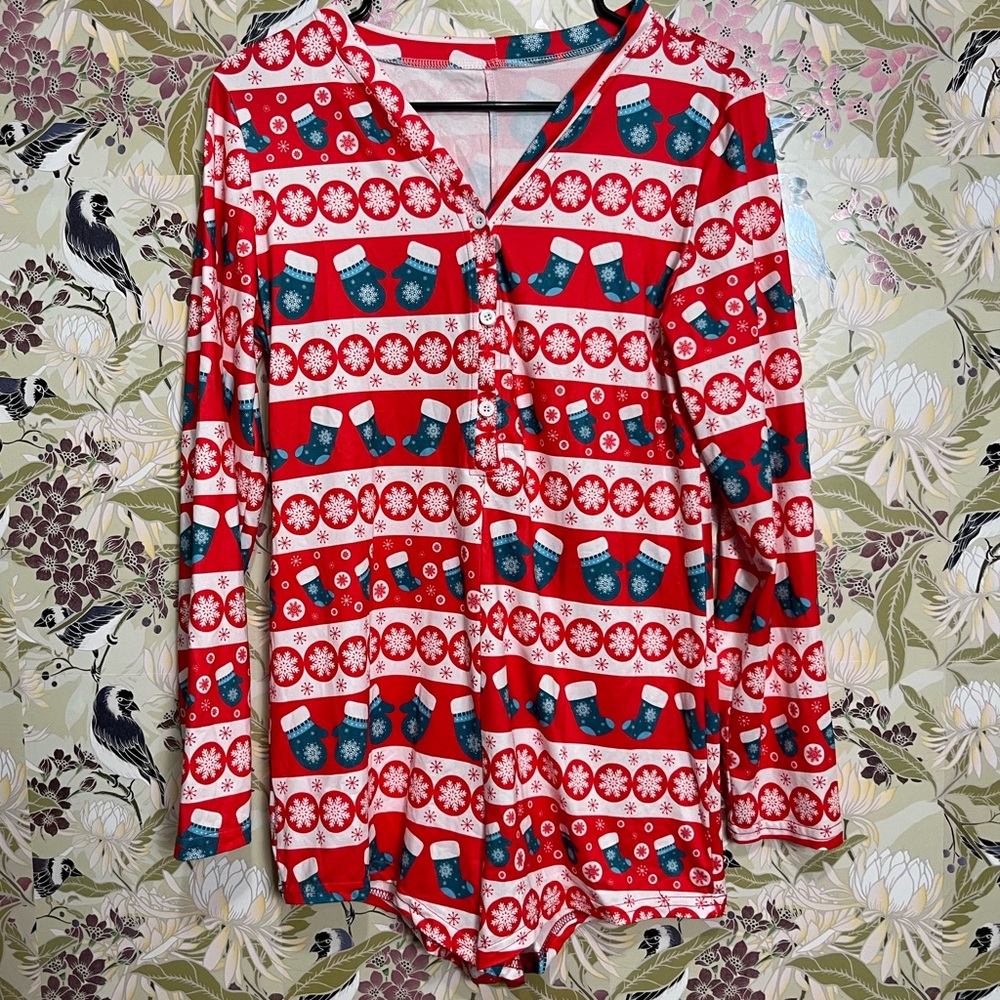 SHEIN Festive Red and White Pajama Set